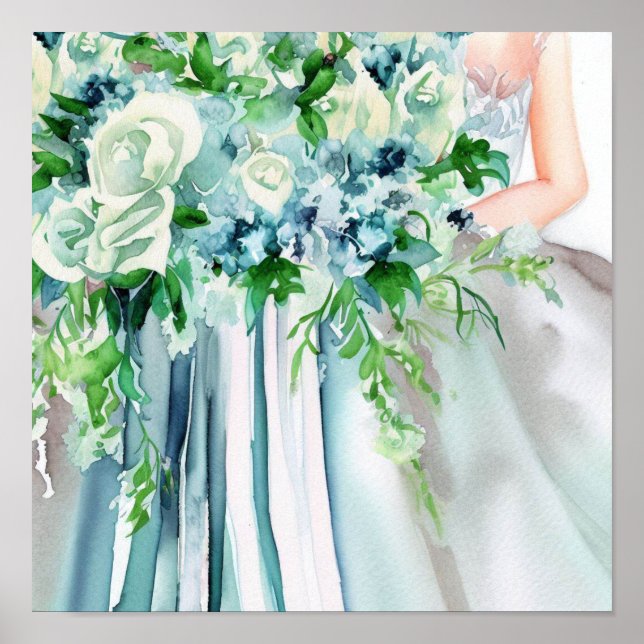 Póster Serene Seafoam, Bridal Cascading Bouquet 2, (Frente)