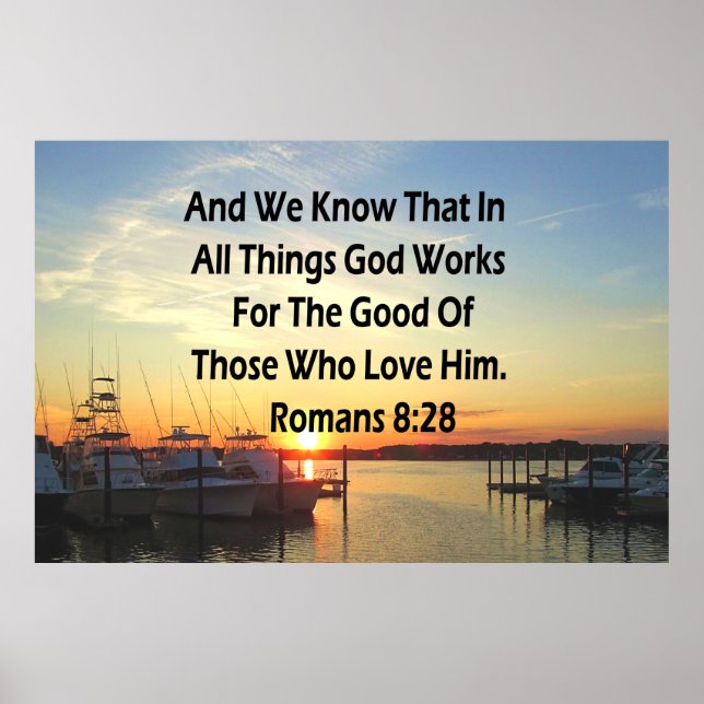 PÓSTER SERENE SUNSET ROMANS 8:28 BIBLIA VERSE (Frente)