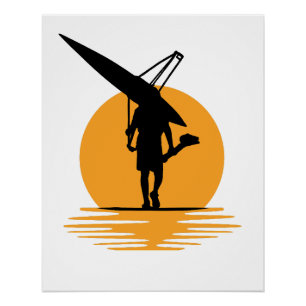 Póster Serene Sunset Rowing: Silhouette Minimalista Oarsm