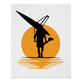 Póster Serene Sunset Rowing: Silhouette Minimalista Oarsm