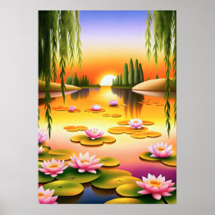 Póster Serene Sunset Sobre Tranquilas Ligas De Agua