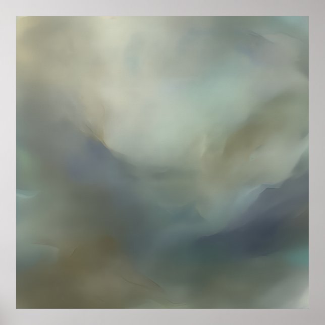 Póster Serene Teal Blue Abstract Waves Ethereal Landscape (Frente)