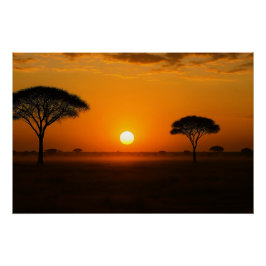Póster Serengeti Sonnenuntergang über der Graslandschaft