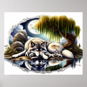 Póster Serenidad bajo la luz de la luna Lobo de chispa 20