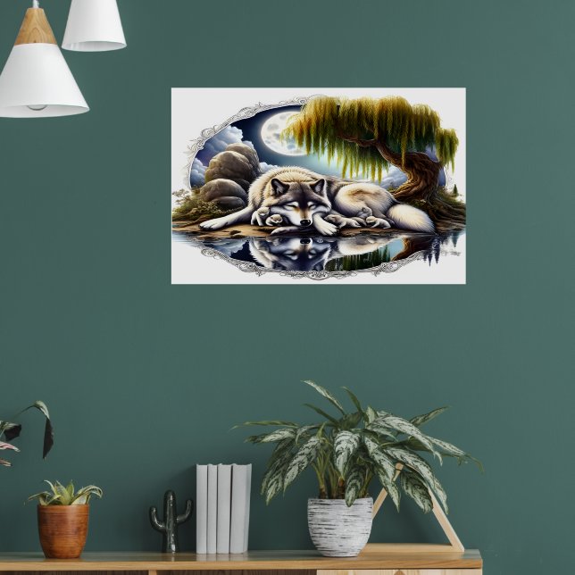 Póster Serenidad bajo la luz de la luna Lobo delirante 36 (Salón 1)