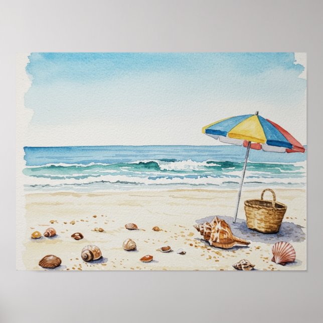 Póster Serenidad costera: Flores acuáticas en la playa (Frente)