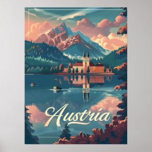 Póster Serenidad de Austria: Montaña a orillas del lago