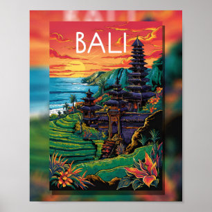 Póster Serenidad de Bali: Atardecer en el templo