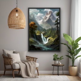 Póster Serenidad de cascada de montaña - Arte paisajístic