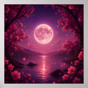 Póster Serenidad de Flor de Cerezo bajo la Luz de la Luna
