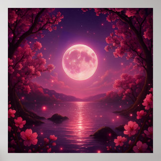 Póster Serenidad de Flor de Cerezo bajo la Luz de la Luna