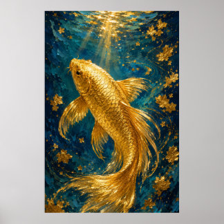 Póster Serenidad de Koi Dorado | Oro de Lujo Subacuático