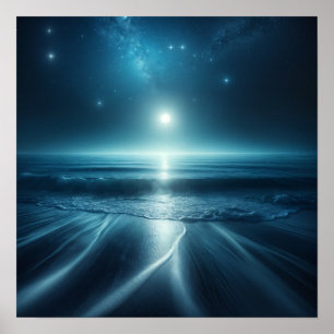 Póster Serenidad De La Luna: Playa Bajo Cielo Estelar