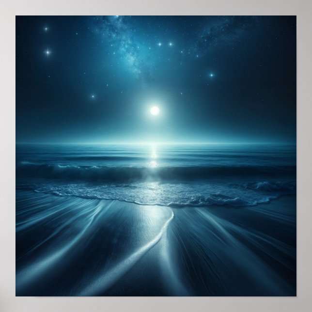 Póster Serenidad De La Luna: Playa Bajo Cielo Estelar (Frente)