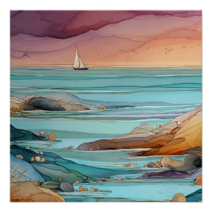 Póster Serenidad de la puesta de sol costera – Paisaje ma