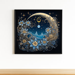 Póster Serenidad de Medianoche: Una Flor Celestial