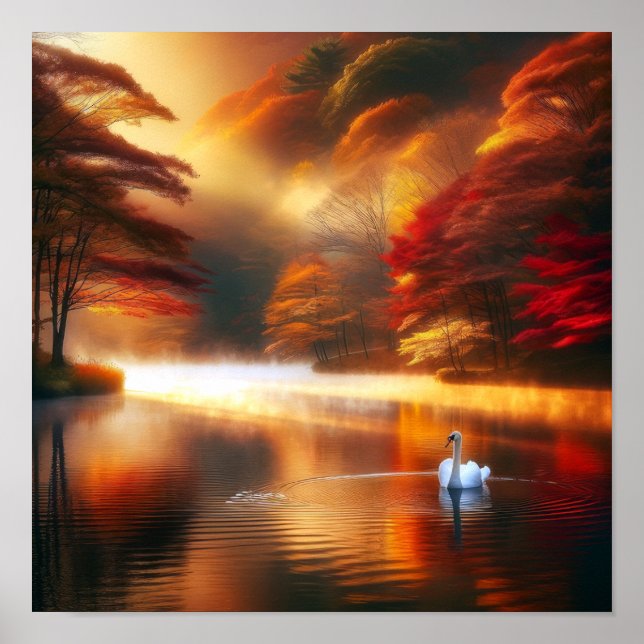 Póster Serenidad de Otoño con Cisne - Naturaleza pacífica (Frente)