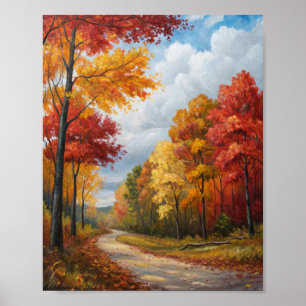 Póster Serenidad de otoño dorado: un sinuoso camino fores