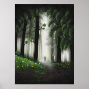 Póster Serenidad de Sylvan: Majestuoso bosque verde con d