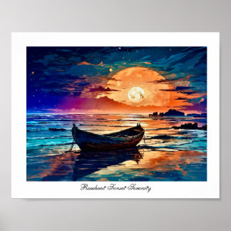 Póster Serenidad del atardecer en lancha dorada