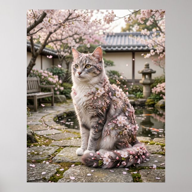 Póster Serenidad del Gato de Flor de Cerezo (Frente)