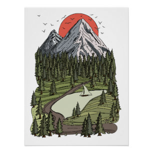 Póster Serenidad del Lago de Montaña: Aventura al Atardec