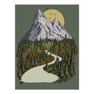 Póster Serenidad del Lago de Montaña: Aventura al Atardec
