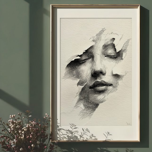 Póster Serenidad destrozada: Cara monocroma intrincada (Subido por el creador)