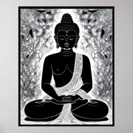 Póster Serenidad en blanco y negro: Jardín Zen de Buda