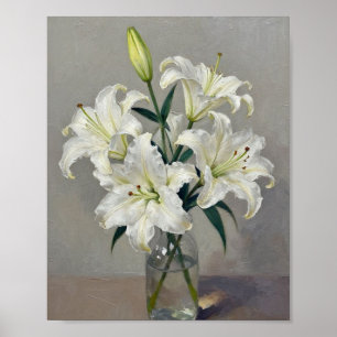 Póster Serenidad en Flor: Lirios Blancos Impasto en Vidri