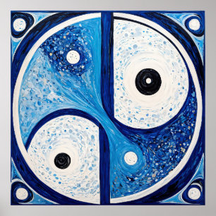 Póster Serenidad Geométrica: Yin Yang azul y blanco