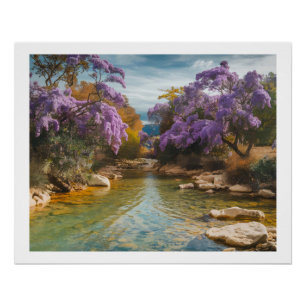 Póster Serenidad otoñal con arte de tela de flores morada
