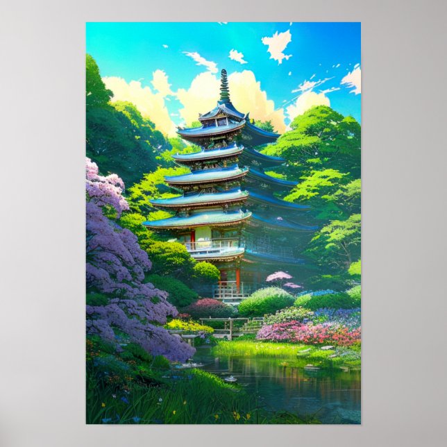 Póster Serenidad Pagoda, Oasis de Madera (Frente)