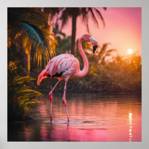 Póster Serenidad Rosé Gold Flamingo