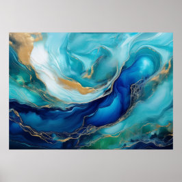 Póster Serenidad Teal Cobalto y Abstracción Oceánica Verd