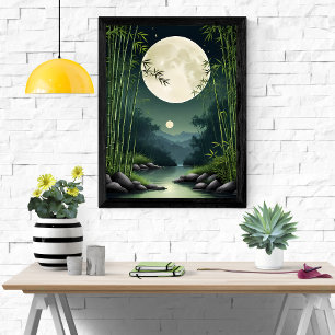 Póster Serenidad Zen: Noche de luz lunar en el bosque de