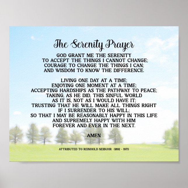 Póster Serenity Prayer On Peaceful Landscape Art  (Frente)