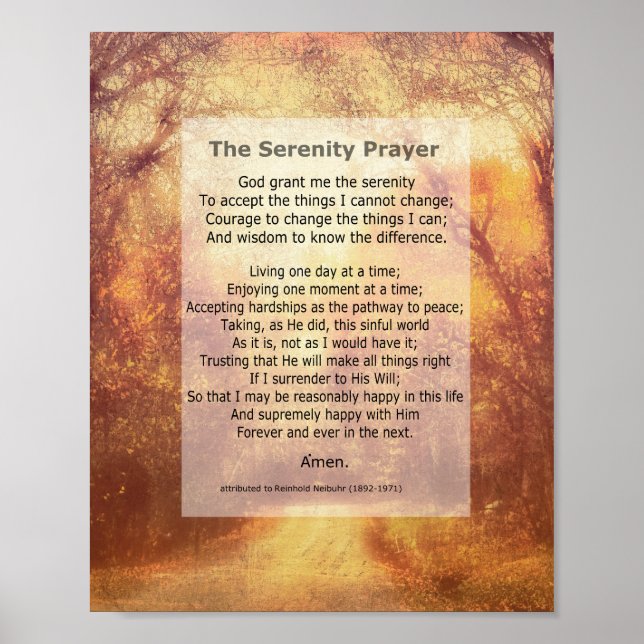 Póster Serenity Prayer (oración de la serenidad) cita ins (Frente)