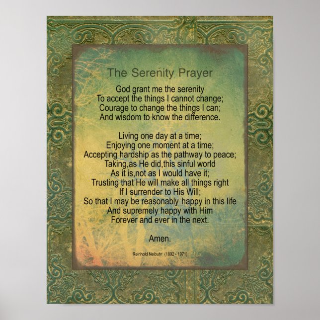 Póster Serenity Prayer Quote Vintage Style Green (Frente)