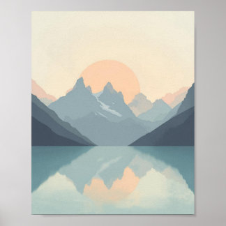 Póster Sereno atardecer minimalista en la montaña