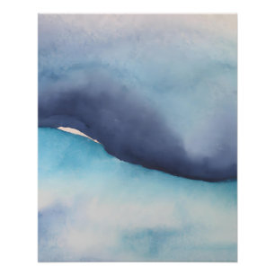 Póster Sereno horizonte abstracto de acuarela azul