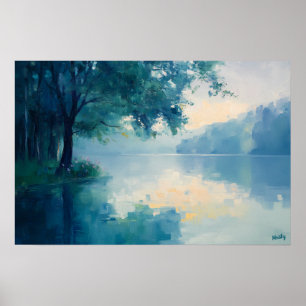 Póster Sereno lago fauvista por la mañana – Inspirado en