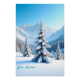 Póster Sereno paisaje montañoso nevado y pino invernal