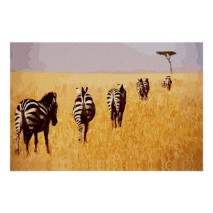 Póster Sereno Safari – Cebras en las praderas doradas
