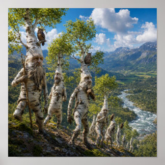 Póster Seres de árbol encantados en la ladera