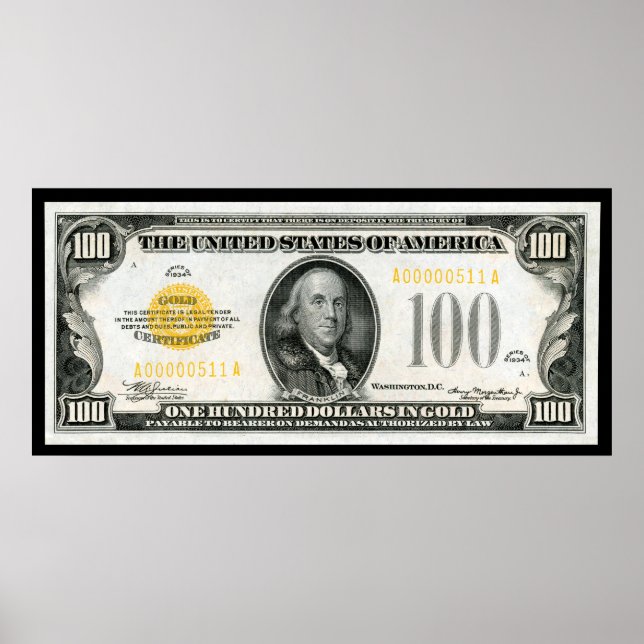 PÓSTER SERIE 1934 DE BILL DE $100 (Frente)