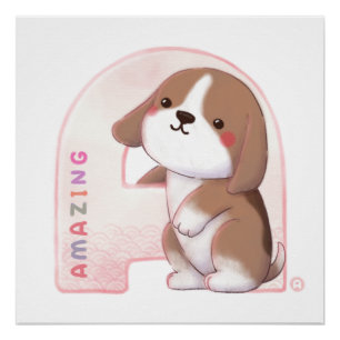 Póster Serie Alphabet: "A" Ilustracion Beagle asombroso