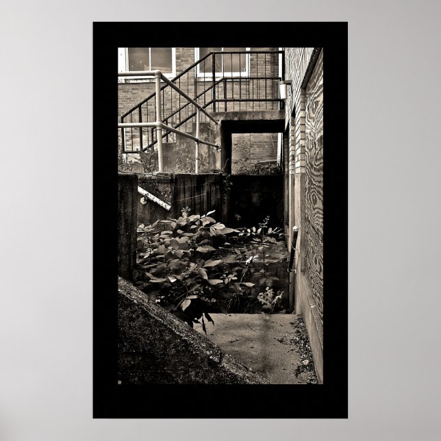 Póster Serie de edificios condenada; blanco y negro (Frente)