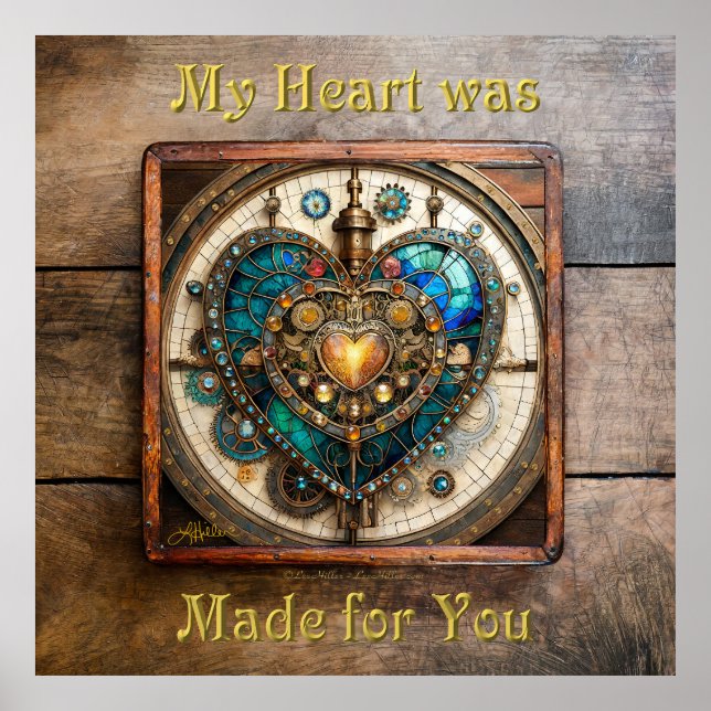 Póster Serie de Steampunk Heart de Vidrio Manchado de Oro (Frente)