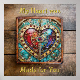 Póster Serie de Steampunk Heart de Vidrio Manchado Rojo y